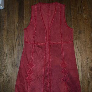 Retro 60's style long Vest~Suede like fabric~Embroidered Panels~NWOT~Medium